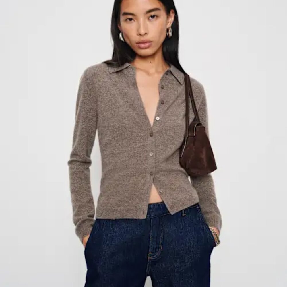 Reformation Florentina Cashmere Collared Cardigan Brown - Size L